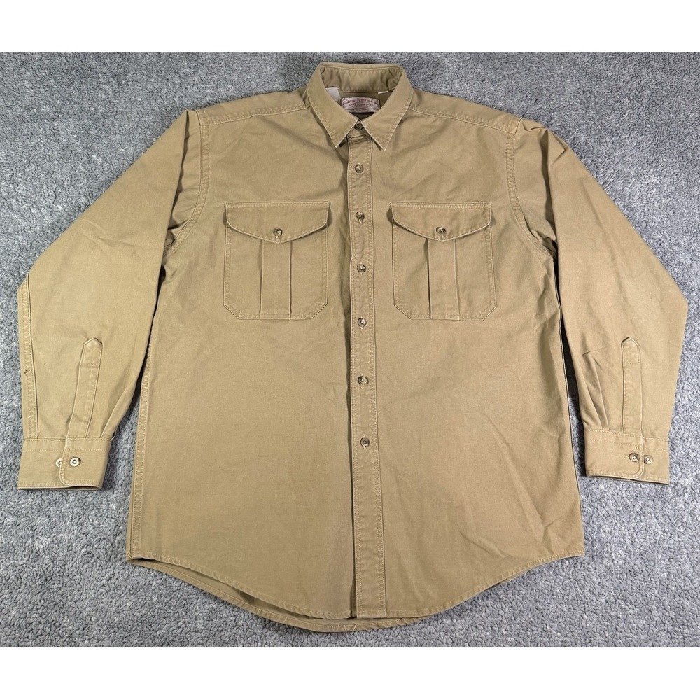 VTG Filson Safari Cloth Guide Shirt Mens Large Khaki Made In USA Canvas Cotton